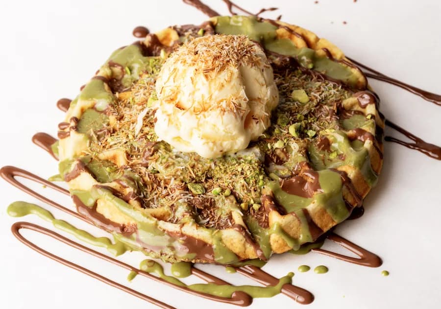Dubai Waffle with pistachio and kunafa chocolate at Le Cafe Du Parc
