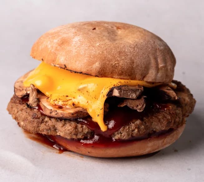 Mushroom Beef Burger with Chips at Le Cafe Du Parc, Irvine
